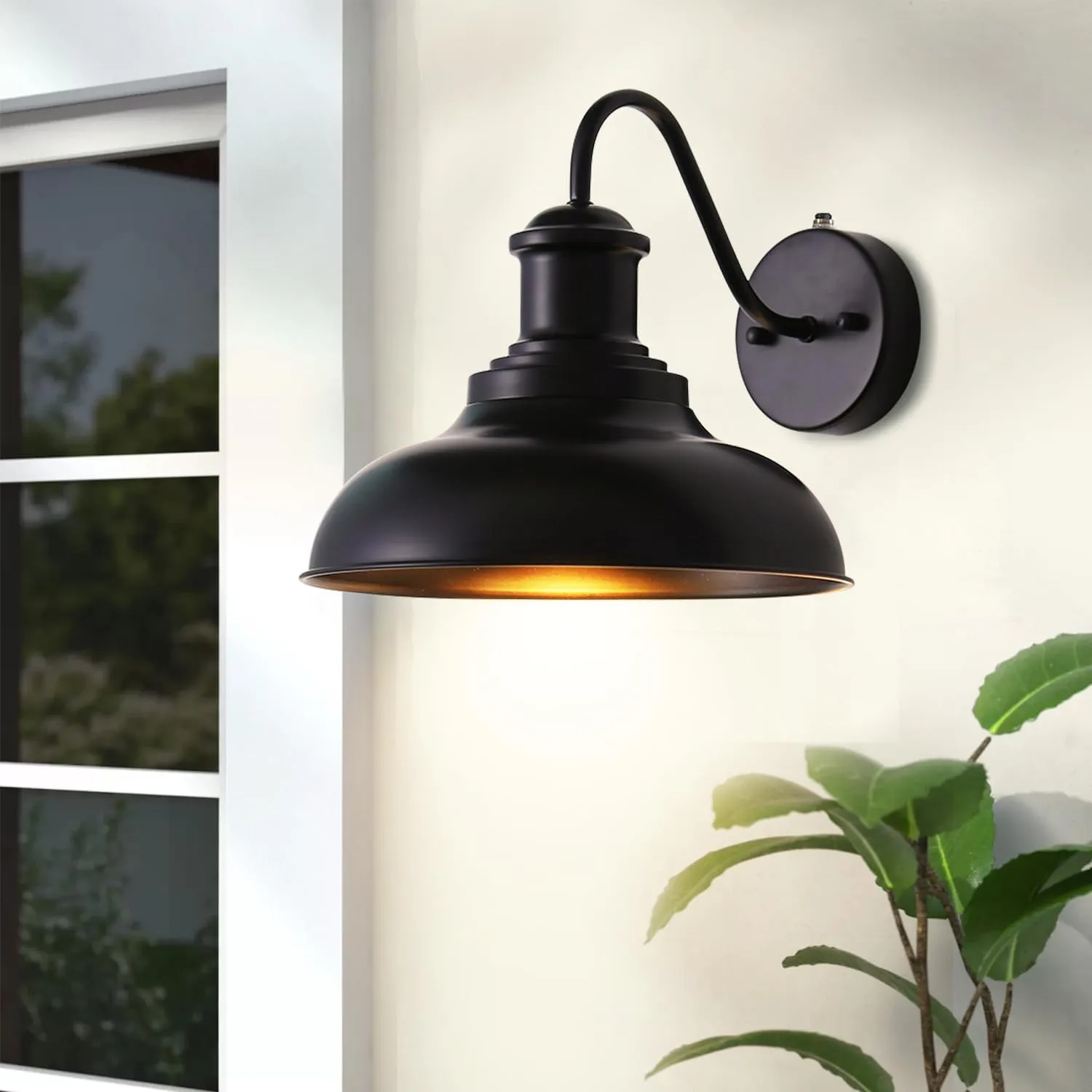 2 Pack Dusk to Dawn Outdoor Wall Sconces, Black Sensor Porch Wall Lights, Exterior Farmhouse Lighting Fixtures Wall Mount Lantern for Patio Garage Shed Deck Fence Barn and Yard