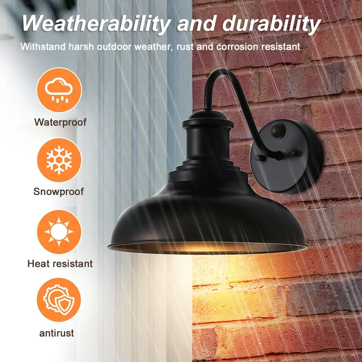2 Pack Motion Sensor Outdoor Wall Sconce, Black Sensor Porch Wall Lights, Exterior Farmhouse Lighting Fixtures Wall Mount Lantern for Patio Garage Shed Deck Fence Barn and Yard