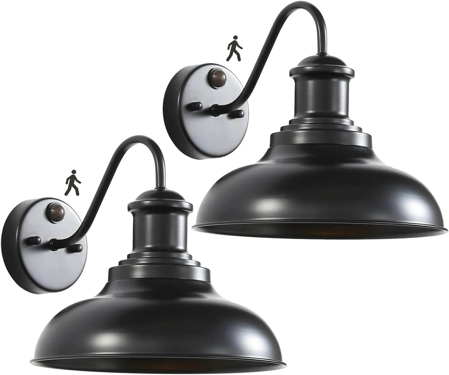 2 Pack Motion Sensor Outdoor Wall Sconce, Black Sensor Porch Wall Lights, Exterior Farmhouse Lighting Fixtures Wall Mount Lantern for Patio Garage Shed Deck Fence Barn and Yard