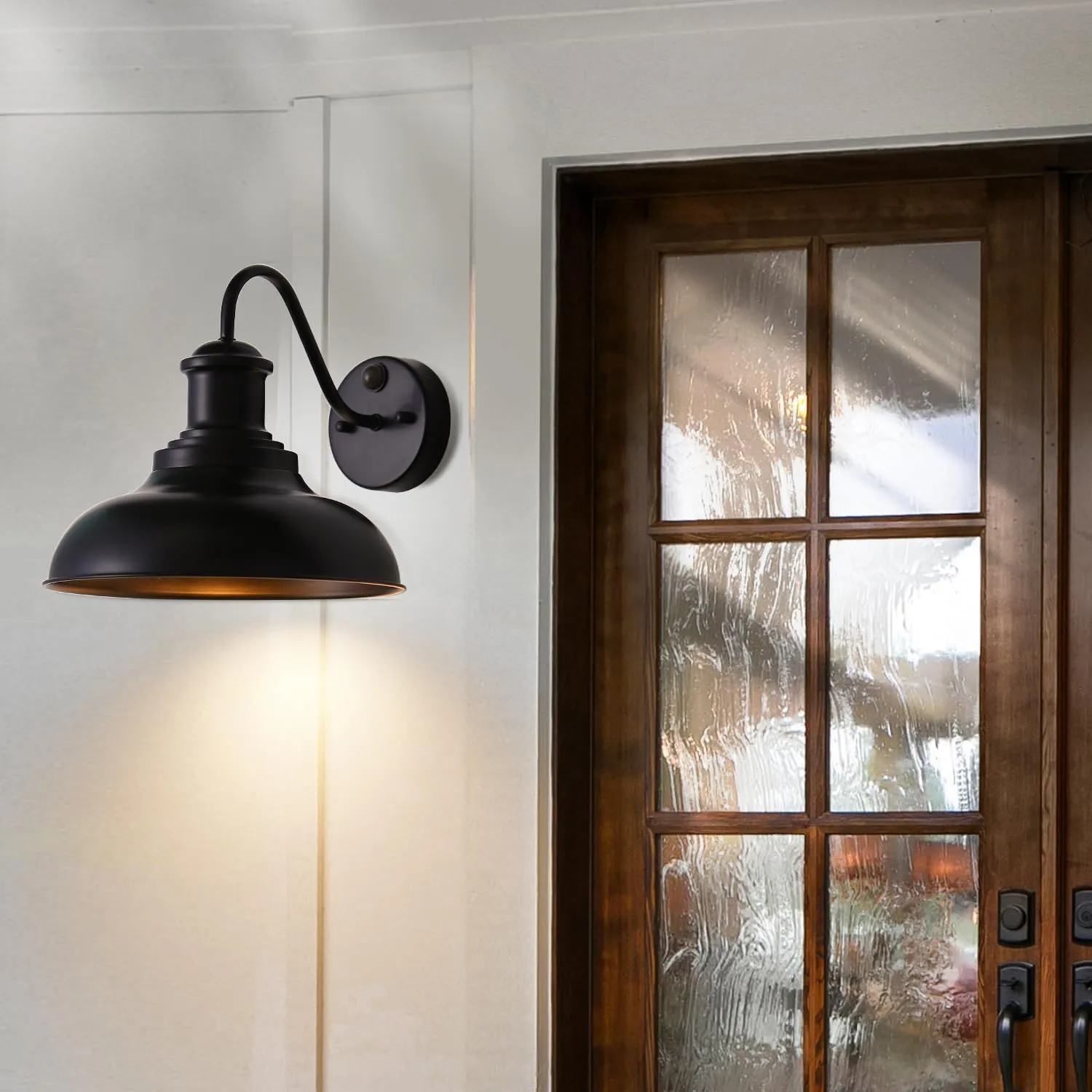 2 Pack Motion Sensor Outdoor Wall Sconce, Black Sensor Porch Wall Lights, Exterior Farmhouse Lighting Fixtures Wall Mount Lantern for Patio Garage Shed Deck Fence Barn and Yard
