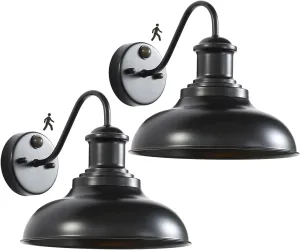 2 Pack Motion Sensor Outdoor Wall Sconce, Black Sensor Porch Wall Lights, Exterior Farmhouse Lighting Fixtures Wall Mount Lantern for Patio Garage Shed Deck Fence Barn and Yard