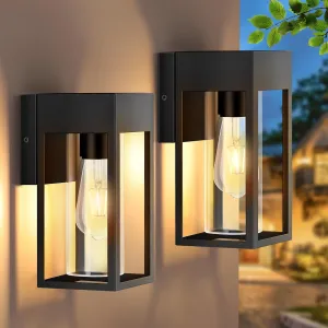 2-Pack Outdoor Wall Light Fixtures, Exterior Waterproof Lanterns, Porch Sconces Wall Mounted Lighting with E26 Sockets & Glass Shades, Modern Matte Black Wall Lamps for Patio Front Door Entryway