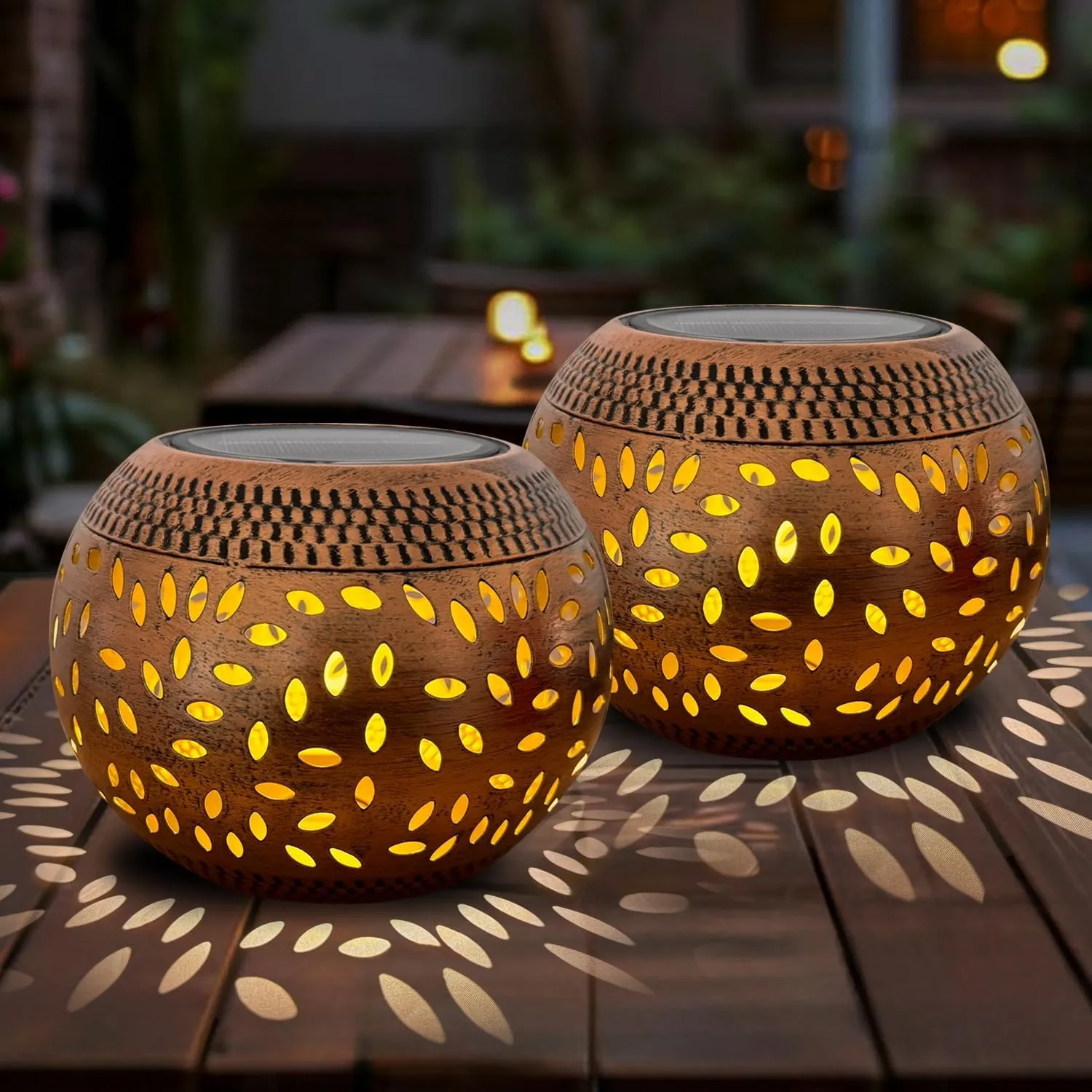 2 Pack Solar Table Lanterns Outdoor Waterproof LED Lights Bronze, Solar Powered Decorative Lantern for Indoor Desk Bedroom Patio Garden Pathway Yard