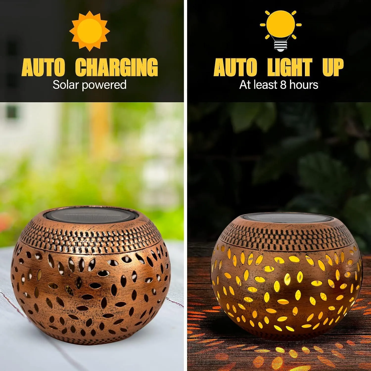 2 Pack Solar Table Lanterns Outdoor Waterproof LED Lights Bronze, Solar Powered Decorative Lantern for Indoor Desk Bedroom Patio Garden Pathway Yard