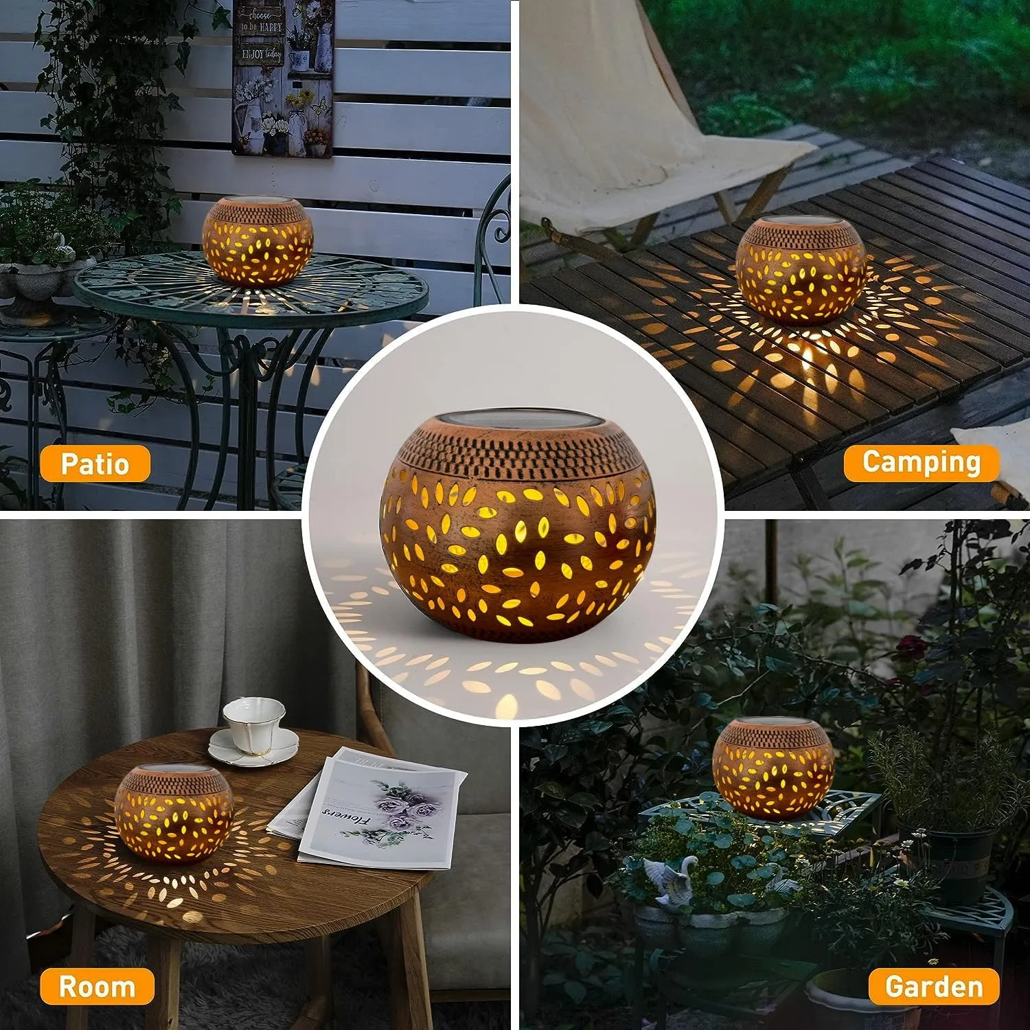2 Pack Solar Table Lanterns Outdoor Waterproof LED Lights Bronze, Solar Powered Decorative Lantern for Indoor Desk Bedroom Patio Garden Pathway Yard