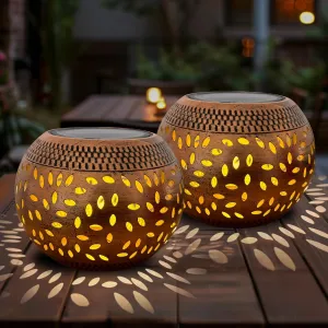 2 Pack Solar Table Lanterns Outdoor Waterproof LED Lights Bronze, Solar Powered Decorative Lantern for Indoor Desk Bedroom Patio Garden Pathway Yard