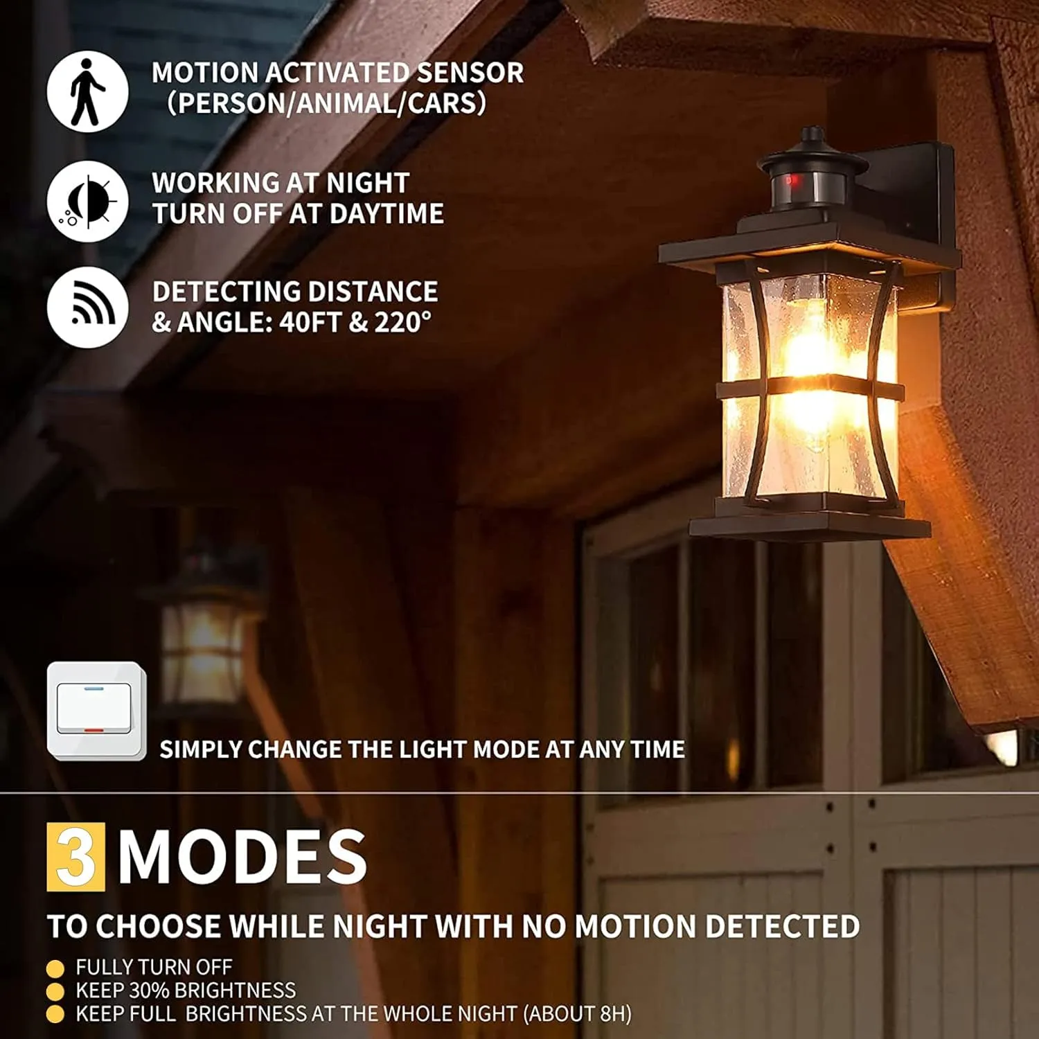 2 Packs Motion Sensor Outdoor Wall Lights - Upgrade Dusk to Dawn Porch Lighting, LED Exterior Lantern Fixture Wall Sconce, Waterproof Outside Light For House, Black Anti-Rust Lamp For Garage Doorway