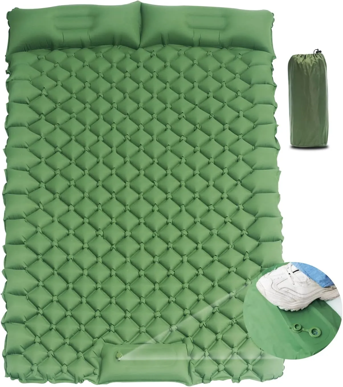 2 Person Camping Sleeping Pad and Pillow- Upgrade Double Self Inflating Camping pad Lightweight Waterproof Durable Camping Mattress Pad Bed Foot Pump for Backpacking Tent Hiking