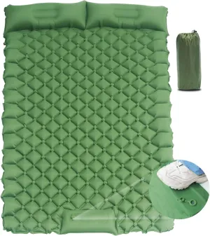 2 Person Camping Sleeping Pad and Pillow- Upgrade Double Self Inflating Camping pad Lightweight Waterproof Durable Camping Mattress Pad Bed Foot Pump for Backpacking Tent Hiking