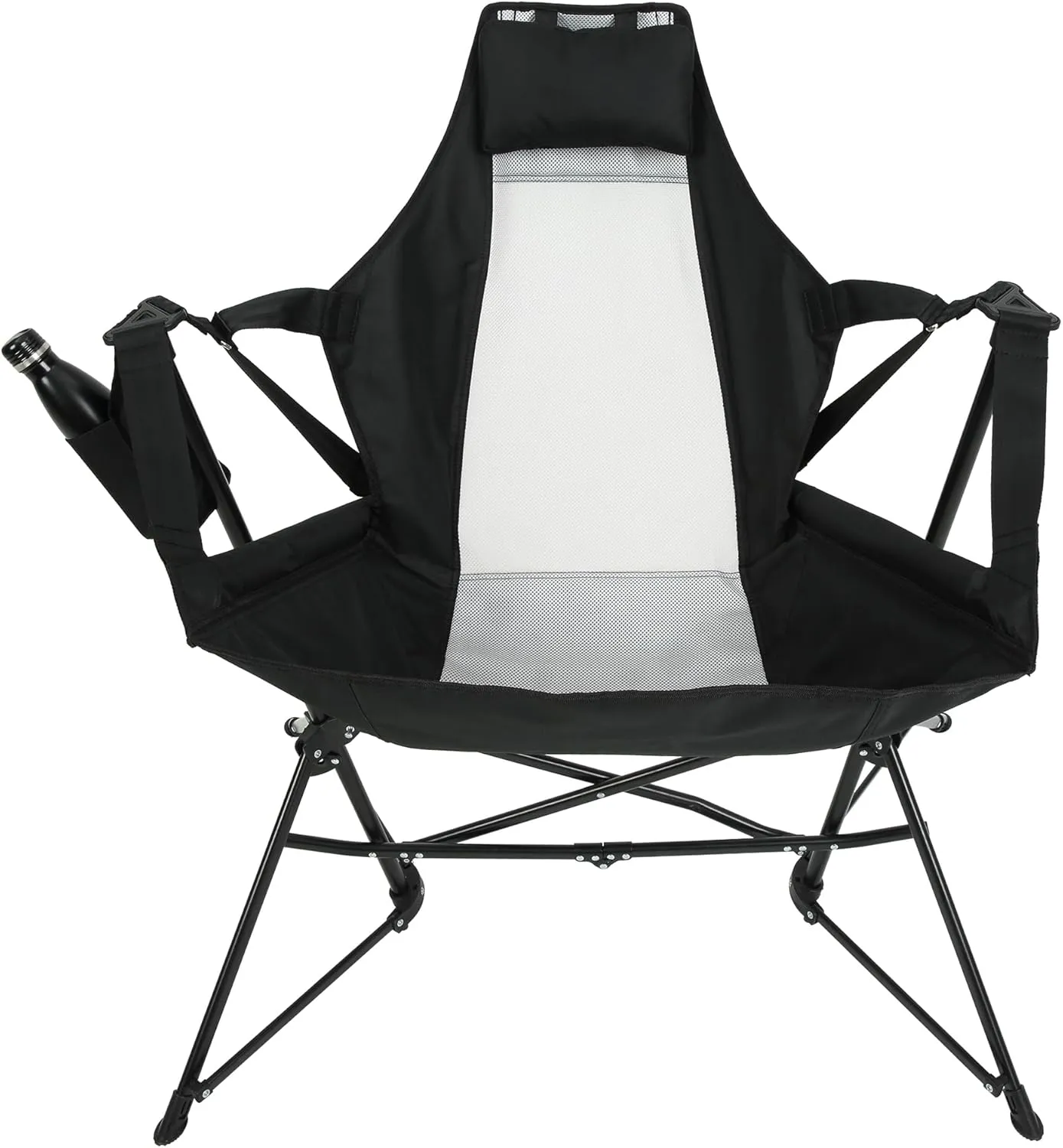 2 - Piece Hammock Camping Chair - Folding, Portable Rocking Chair with Adjustable Back, Pillow, Cup Holder (Aluminum Alloy Frame)(Black)