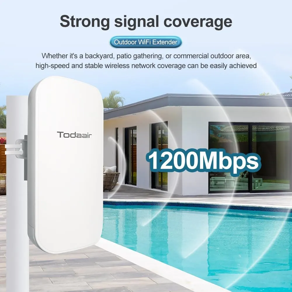 2025 Outdoor WiFi Extender，WiFi Booster | AI Watchdog | Repeater&AP Mode｜IP65 Weatherproof | Up to 1200Mbps Dual Band WiFi Repeater | Covers Up to Least 3440 Sq. ft and 30 Devices