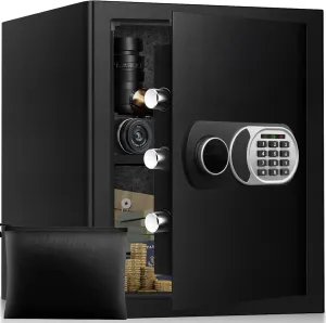 2.5 Cuft Small Safe Box with Fireproof Waterproof Bag, Safes for Home Documents, Anti-Theft Safety Box With Digital Keypad, Smart Alert System, Spare Keys, Personal Safe for Cash Money