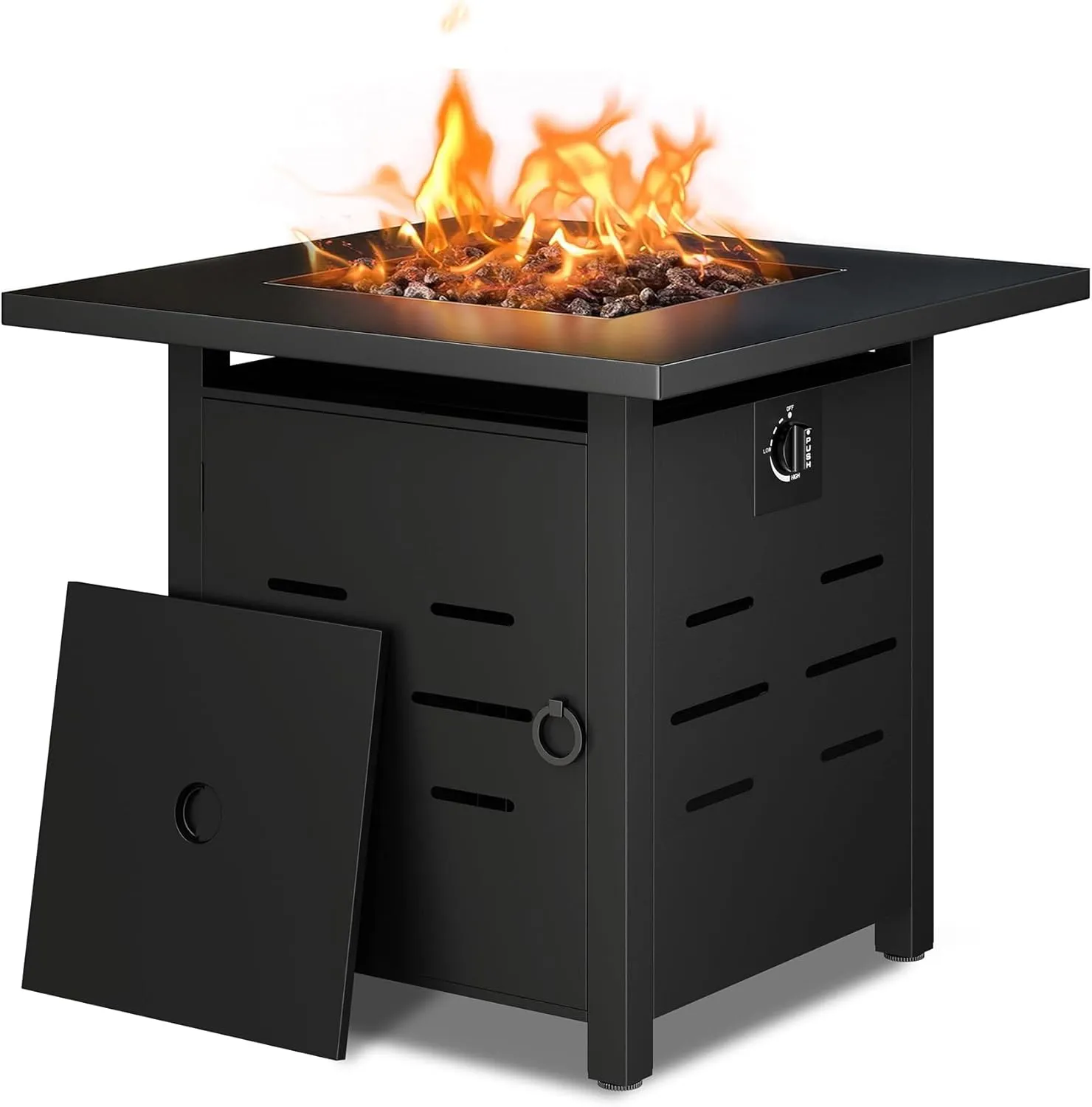 28 inch Outdoor Propane Fire Pit 40,000 BTU Gas Fire Pit Table with Lid & Lava Rock, Waterproof Cover, Square Gas Firepit Table for Garden/Patio, CSA Certification