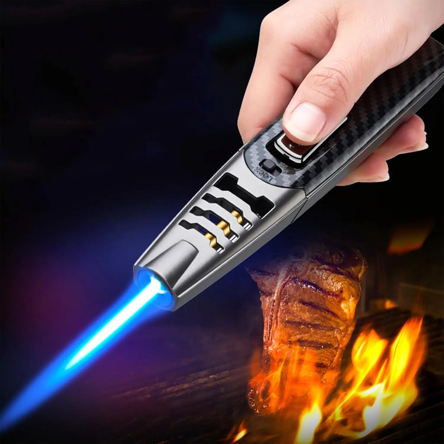 2Pack Fire Butane Torch Lighter, Butane Cigar Lighter, Refillable Butane Torch Lighter (C)