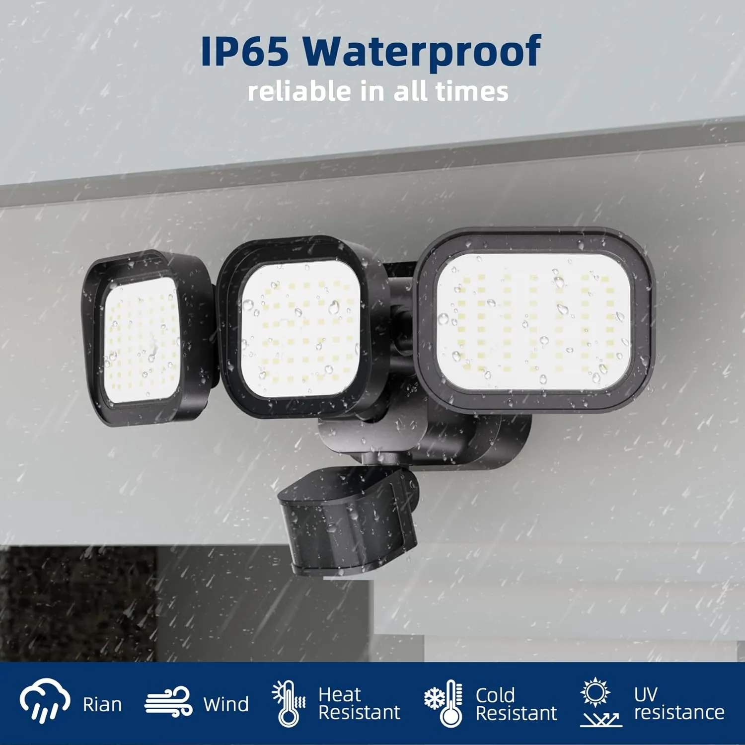 2PK LED Motion Sensor Outdoor Lights, 6500LM, 270° 72FT Detected Range, Dusk to Dawn, 5000K, IP65 Waterproof Flood Lights Outdoor, 3 Head Motion Detector Security Light for Garage,Yard