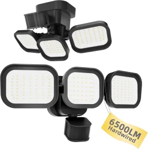 2PK LED Motion Sensor Outdoor Lights, 6500LM, 270° 72FT Detected Range, Dusk to Dawn, 5000K, IP65 Waterproof Flood Lights Outdoor, 3 Head Motion Detector Security Light for Garage,Yard