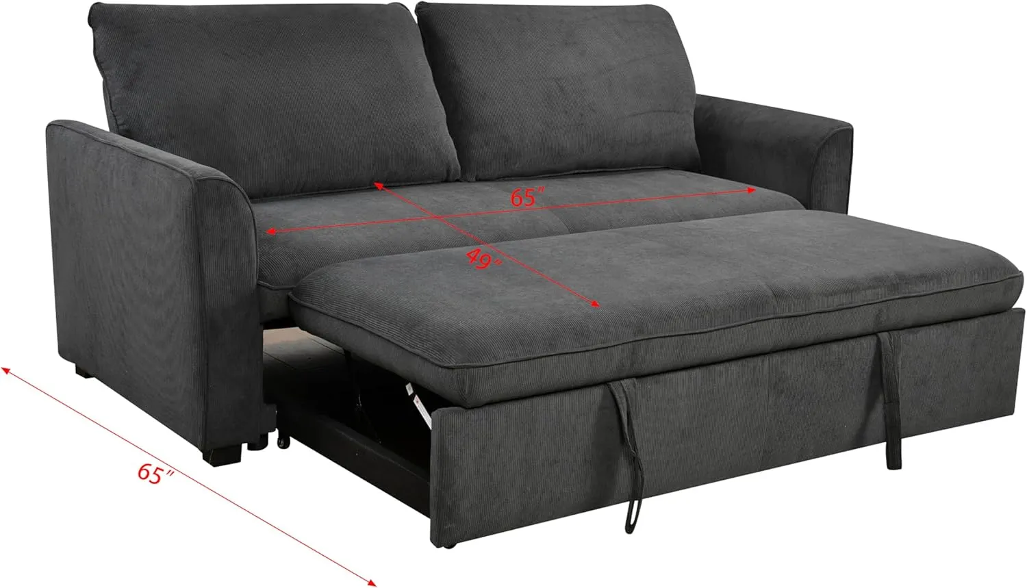 3 in 1 Loveseat Convertible Queen Sleeper Sofabed Corduroy Upholstered Tufted Sofa Bed Queen Pull-Out Sleeper Couch Bed With Curved Armrests and Reclining Backrest for Home Apartment RV Living Room