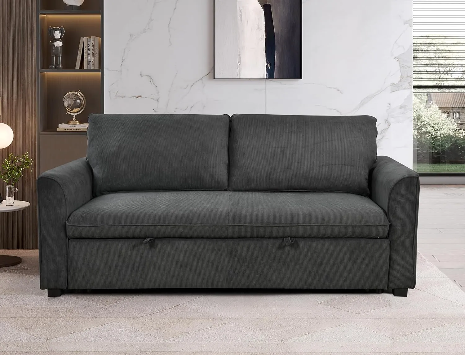 3 in 1 Loveseat Convertible Queen Sleeper Sofabed Corduroy Upholstered Tufted Sofa Bed Queen Pull-Out Sleeper Couch Bed With Curved Armrests and Reclining Backrest for Home Apartment RV Living Room