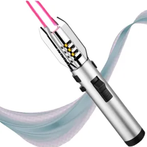 360 Outdoor Windproof Turbine Torch Lighter, Lightsaber Windproof Torch Lighter, Refillable Straight Flame Bright Fire Lighters with Safety Lock for Camping Campfires Kitchen(Silver)
