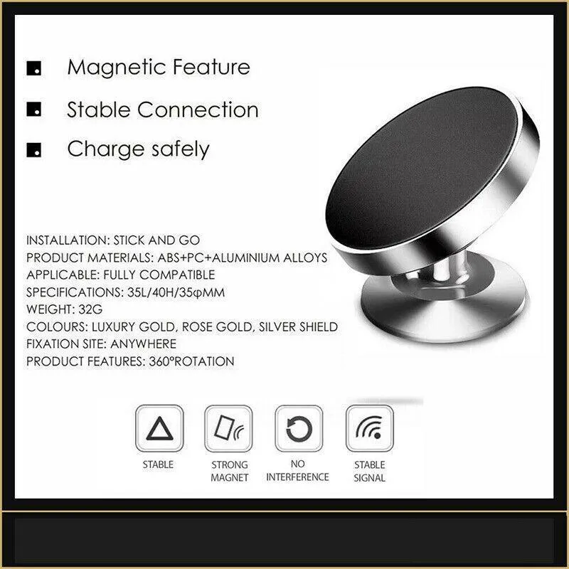360° Rotating Magnetic Car Mobile Phone Holder Mount Stand Cradle For Phone Gps