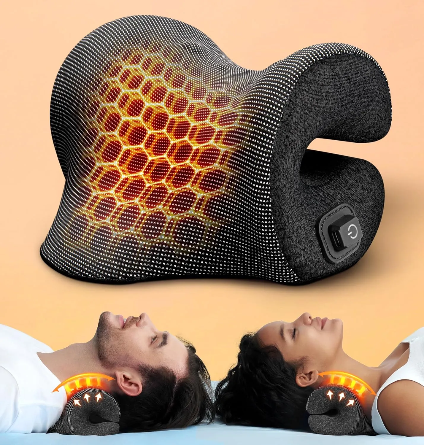 3s Heated Neck Stretcher for Neck Pain Relief, Graphene Heating Pad, Odorless Neck Cloud Cervical Traction Device Chiropractic Pillow for Neck and Shoulder, Gifts for Men, Women, Mom, Dad (Black)