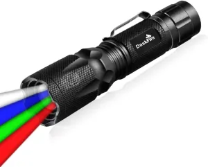 4 Colored Flashlight with RGB Lights, Rechargeable Battery, Charger, Bracelet, High Lumen Zoomable Emergency Torch Multipurpose for Kids Camping Hunting Fishing Hiking Gear