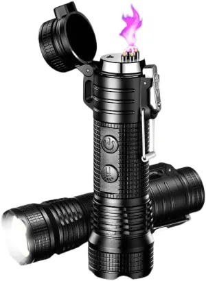 4 in 1 Outdoor LED Flashlight, Multifunctional Rechargeable Plasma Windproof Arc Electric Lighter and LED Flashlight - 2 in 1for Emergency Survival, Candle, Camping, Hiking (1)