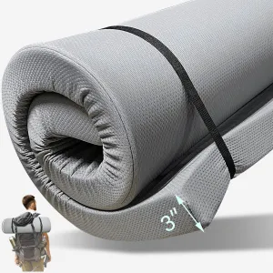 4 INCH Memory Foam Camping Mattress Pad with Water-Resistant Zipper, Roll Up Mattress for Floor, Travel Camping Sleeping Pads for Floor Outdoor Activities, Rvs, Certipur-Us