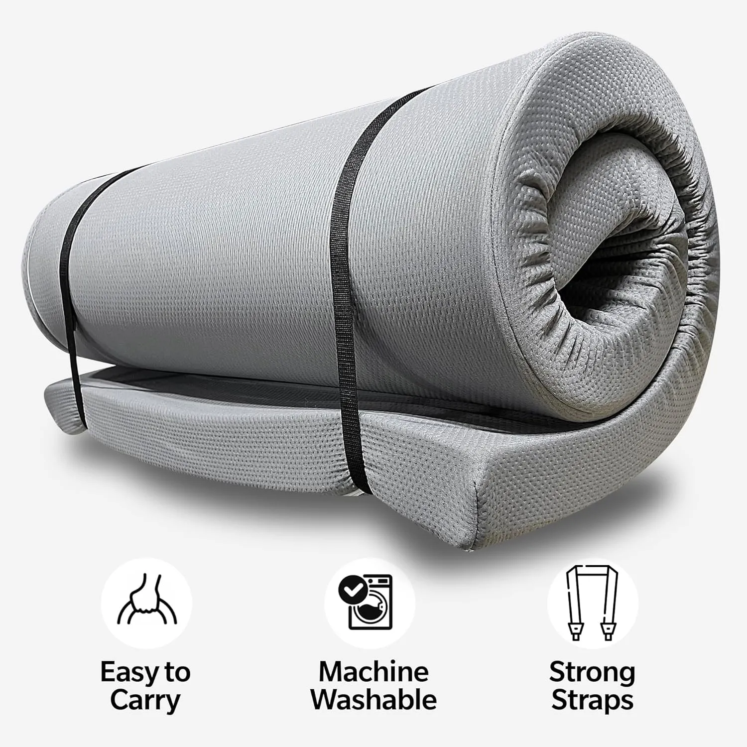 4 INCH Memory Foam Camping Mattress Pad with Water-Resistant Zipper, Roll Up Mattress for Floor, Travel Camping Sleeping Pads for Floor Outdoor Activities, Rvs, Certipur-Us