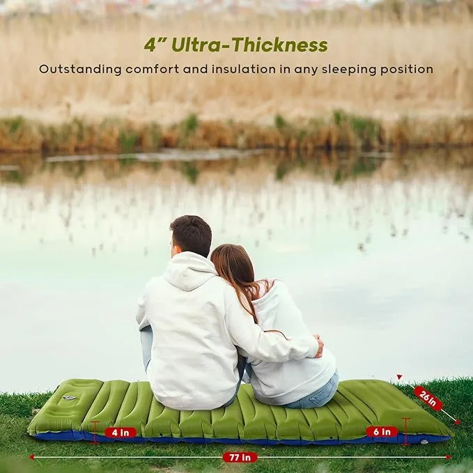 4-Inch-Thick Sleeping Pad for Camping, Strong Support Camping Mattress with Built-in Foot Pump, Lightweight Inflatable Sleeping Mat for Backpacking, Hiking, Outdoors