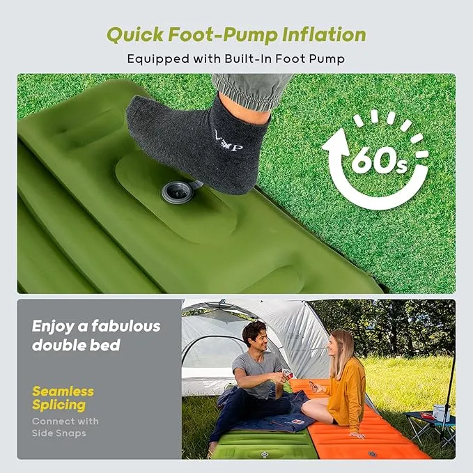 4-Inch-Thick Sleeping Pad for Camping, Strong Support Camping Mattress with Built-in Foot Pump, Lightweight Inflatable Sleeping Mat for Backpacking, Hiking, Outdoors