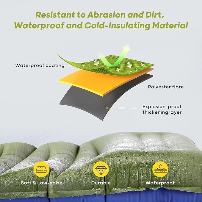 4-Inch-Thick Sleeping Pad for Camping, Strong Support Camping Mattress with Built-in Foot Pump, Lightweight Inflatable Sleeping Mat for Backpacking, Hiking, Outdoors