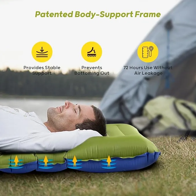 4-Inch-Thick Sleeping Pad for Camping, Strong Support Camping Mattress with Built-in Foot Pump, Lightweight Inflatable Sleeping Mat for Backpacking, Hiking, Outdoors