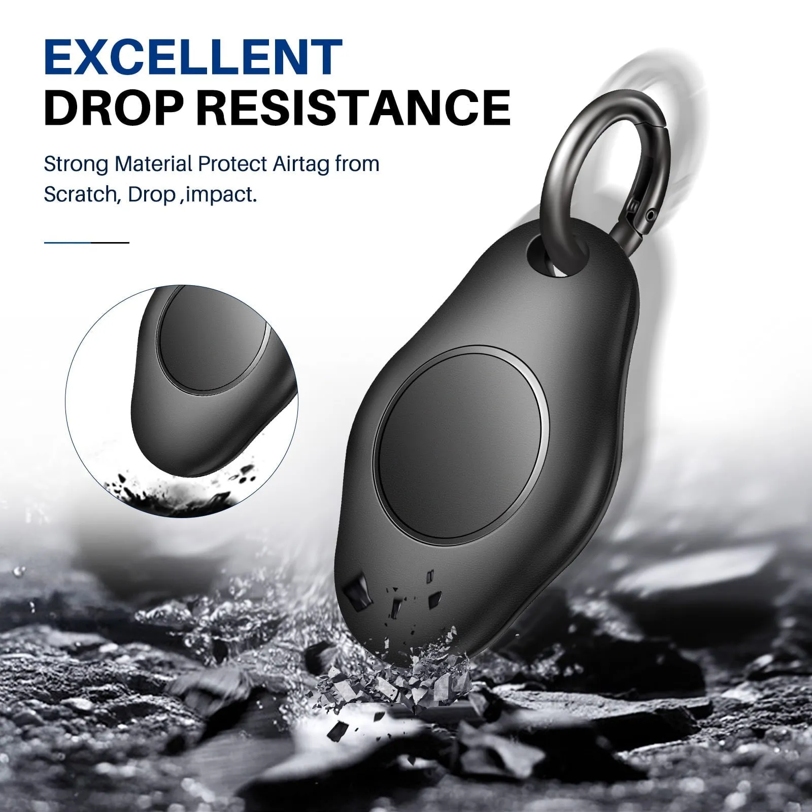 [4 Pack] AirTag Holder Keychain, IPX7 Waterproof Protective Air Tag Holder, Dropproof AirTag Keychain Cover, Full-Body Shockproof, Anti-Scratch, AirTag Case for Keys, Black