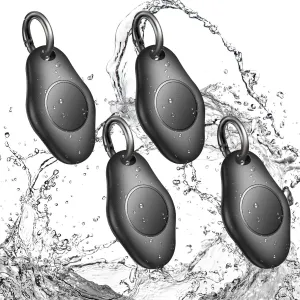[4 Pack] AirTag Holder Keychain, IPX7 Waterproof Protective Air Tag Holder, Dropproof AirTag Keychain Cover, Full-Body Shockproof, Anti-Scratch, AirTag Case for Keys, Black
