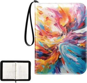 4 Pockets Trading Card Album Holder Book Folder Sports Card Binder Fire Oilpainting 400 Double Side Pockets for 3 Ring Binder Zipper