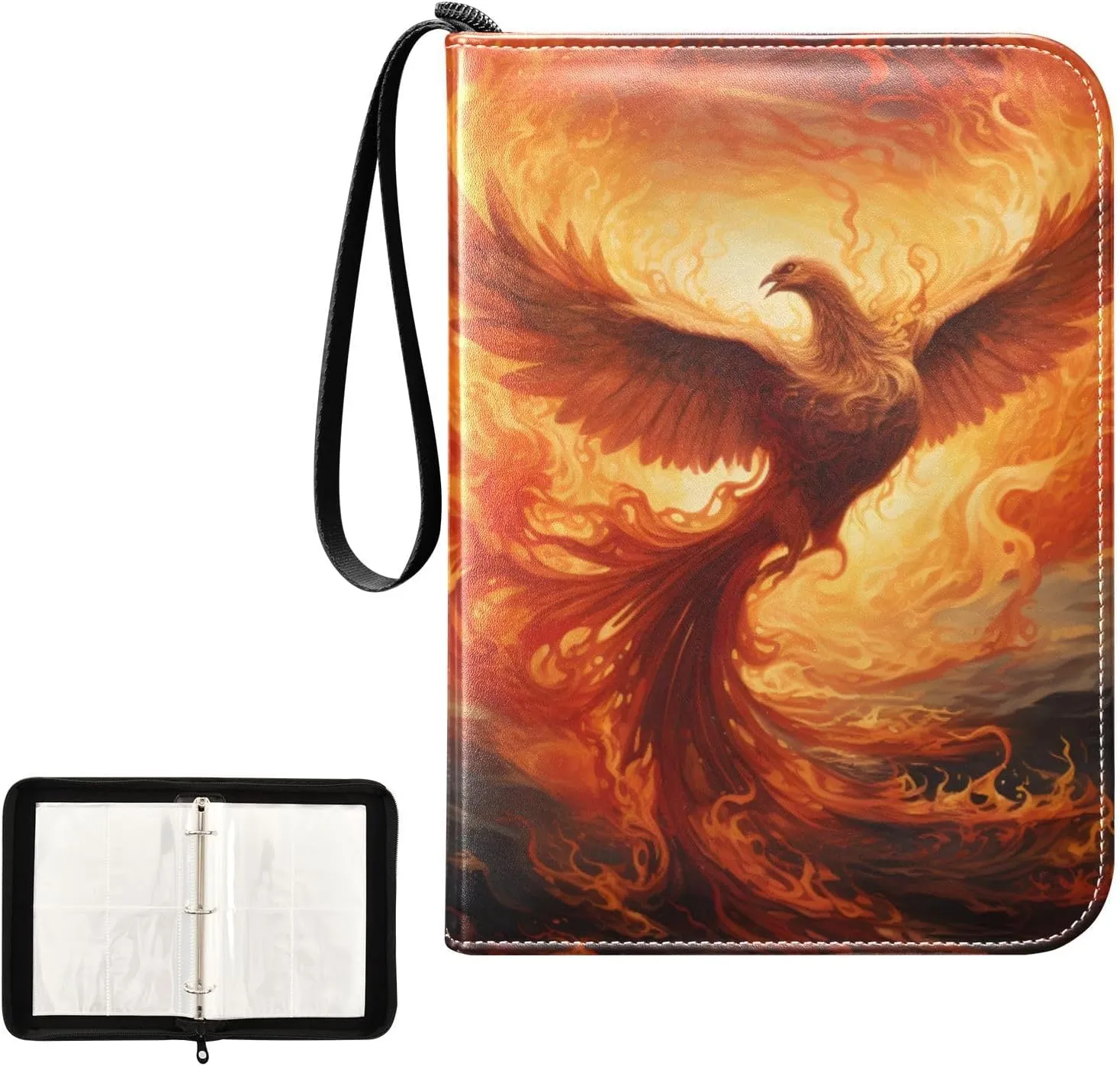 4 Pockets Trading Card Album Holder Book Folder Sports Card Binder Phoenix Phenix Fire 400 Double Side Pockets for 3 Ring Binder Zipper
