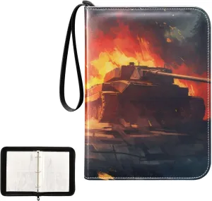 4 Pockets Trading Card Album Holder Book Folder Sports Card Binder War Fire 400 Double Side Pockets for 3 Ring Binder Zipper