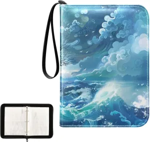 4 Pockets Trading Card Album Holder Book Folder Sports Card Binder Wind Fire Sea 400 Double Side Pockets for 3 Ring Binder Zipper