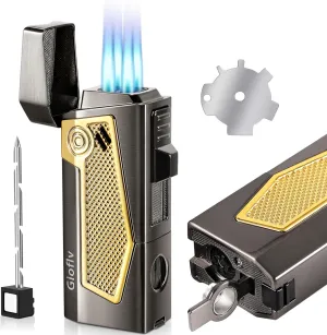 4 Torch Jet Flame Lighter,Butane Lighter,Refillable and Adjustable Flame Butane Torch Lighter,Windproof Triple Jet Flame Torch Lighter with Holder, Premium Gift for Men