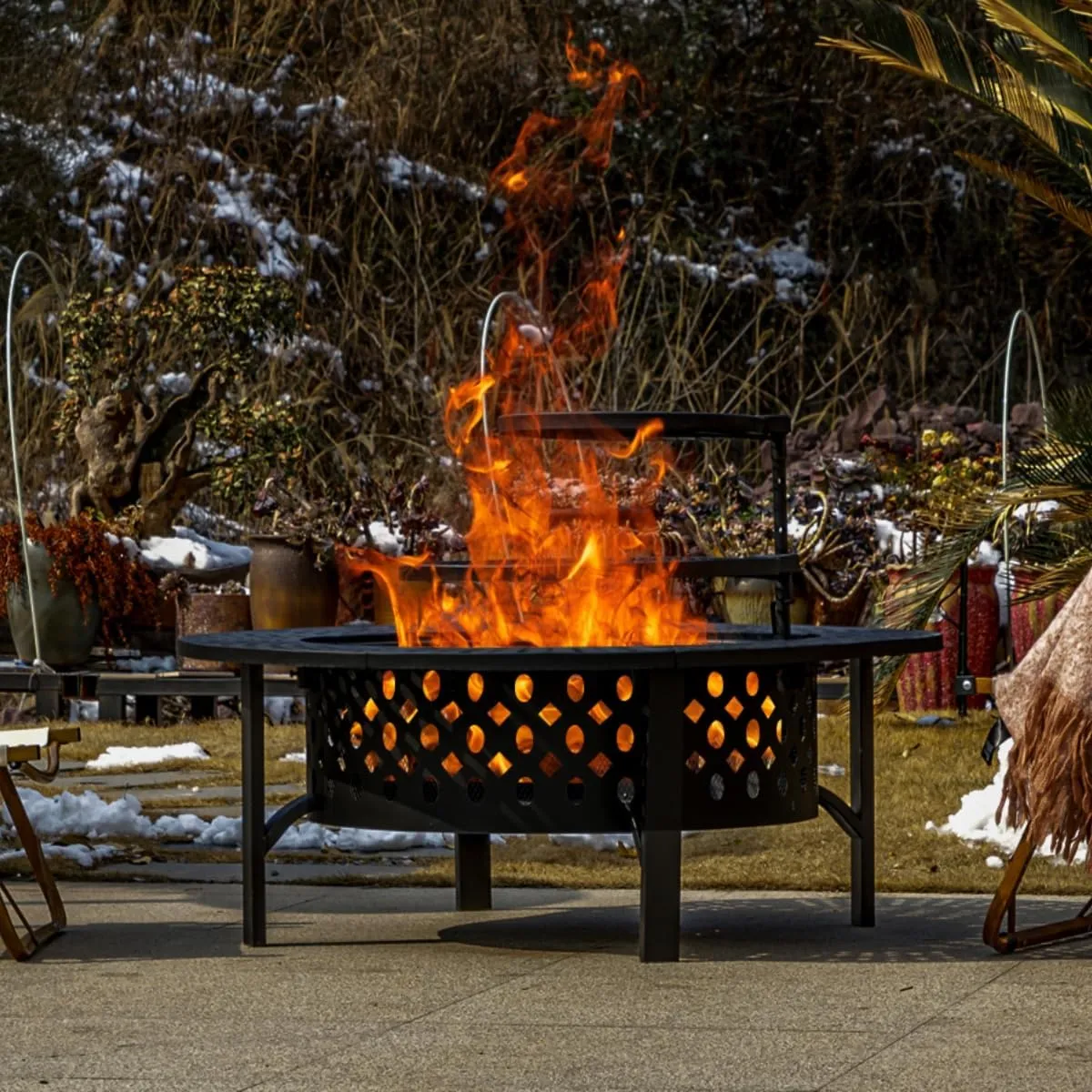 42 Inch Fire Pit with 2 Grills, Extra Large Wood Burning Fire Pits for Outside with Lid & Poker, Heavy Duty Firepit,BBQ& Outdoor Fire Pit & Round Metal Table 3 in 1 for Patio, Picnic, Party