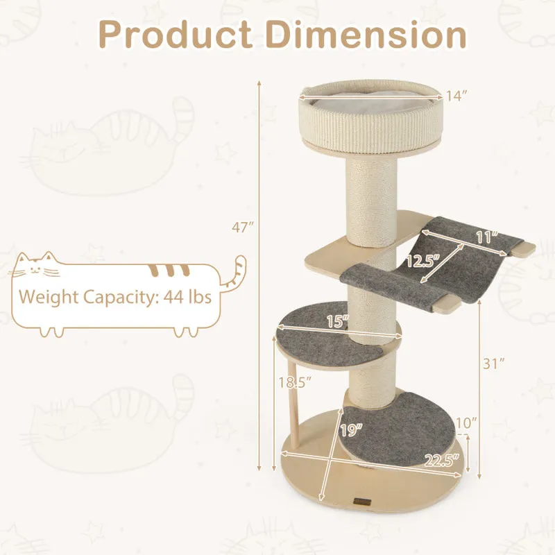 47 Inches Cat Tree for Indoor Cats with Thickened Sisal Scratching Posts