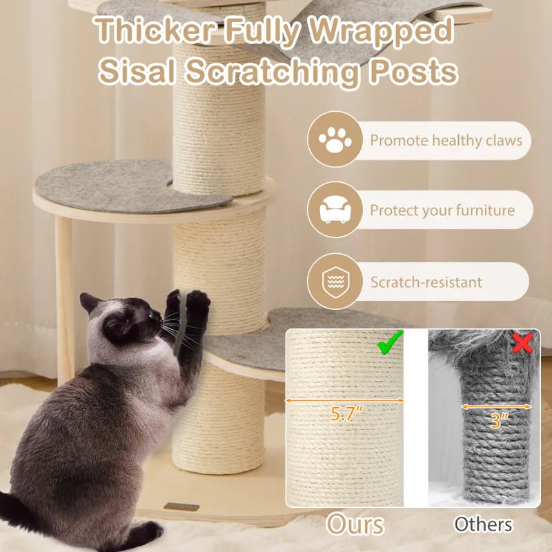 47 Inches Cat Tree for Indoor Cats with Thickened Sisal Scratching Posts