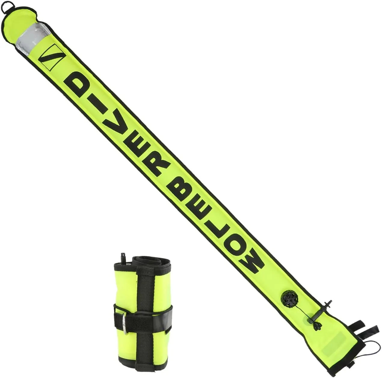 4ft Surface Marker Buoy, Hi-Vi Inflatable Scuba Signal Tube with Reflective Strip, Scuba Diving Open Bottom Float (SMB) for Underwater Diving Snorkeling