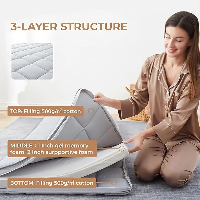 4Inch Cot Mattress Topper,Narrow Twin Gel Infused Memory Foam,Machine Washable Cotton Cover,Roll Up Floors Mat,Portable Folding Sleep Pad(75 X 30“)
