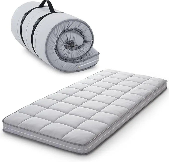 4Inch Cot Mattress Topper,Narrow Twin Gel Infused Memory Foam,Machine Washable Cotton Cover,Roll Up Floors Mat,Portable Folding Sleep Pad(75 X 30“)