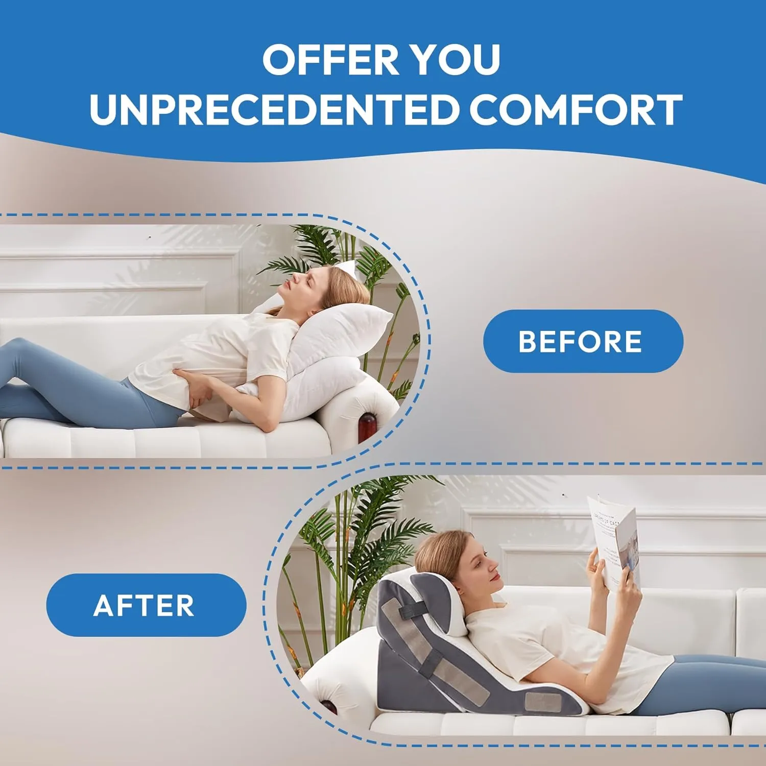 4PCS Orthopedic Bed Wedge Pillow Set for Sleeping, Sitting up in Bed, 6-in-1 Foam Wedge Pillow for Acid Reflux & Back Pain Relief & Leg Elevation, Post Surgery Pillow for GERD & Snoring, White