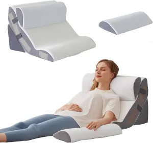 4PCS Orthopedic Bed Wedge Pillow Set for Sleeping, Sitting up in Bed, 6-in-1 Foam Wedge Pillow for Acid Reflux & Back Pain Relief & Leg Elevation, Post Surgery Pillow for GERD & Snoring, White