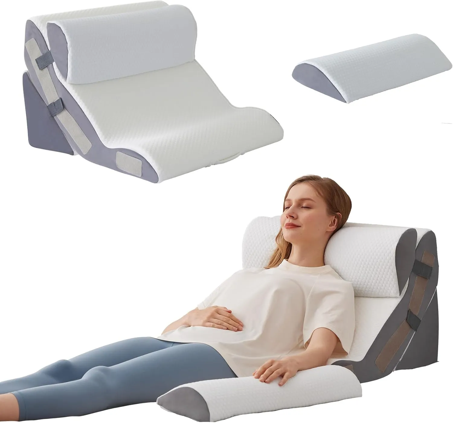 4PCS Orthopedic Bed Wedge Pillow Set for Sleeping, Sitting up in Bed, 6-in-1 Foam Wedge Pillow for Acid Reflux & Back Pain Relief & Leg Elevation, Post Surgery Pillow for GERD & Snoring, White