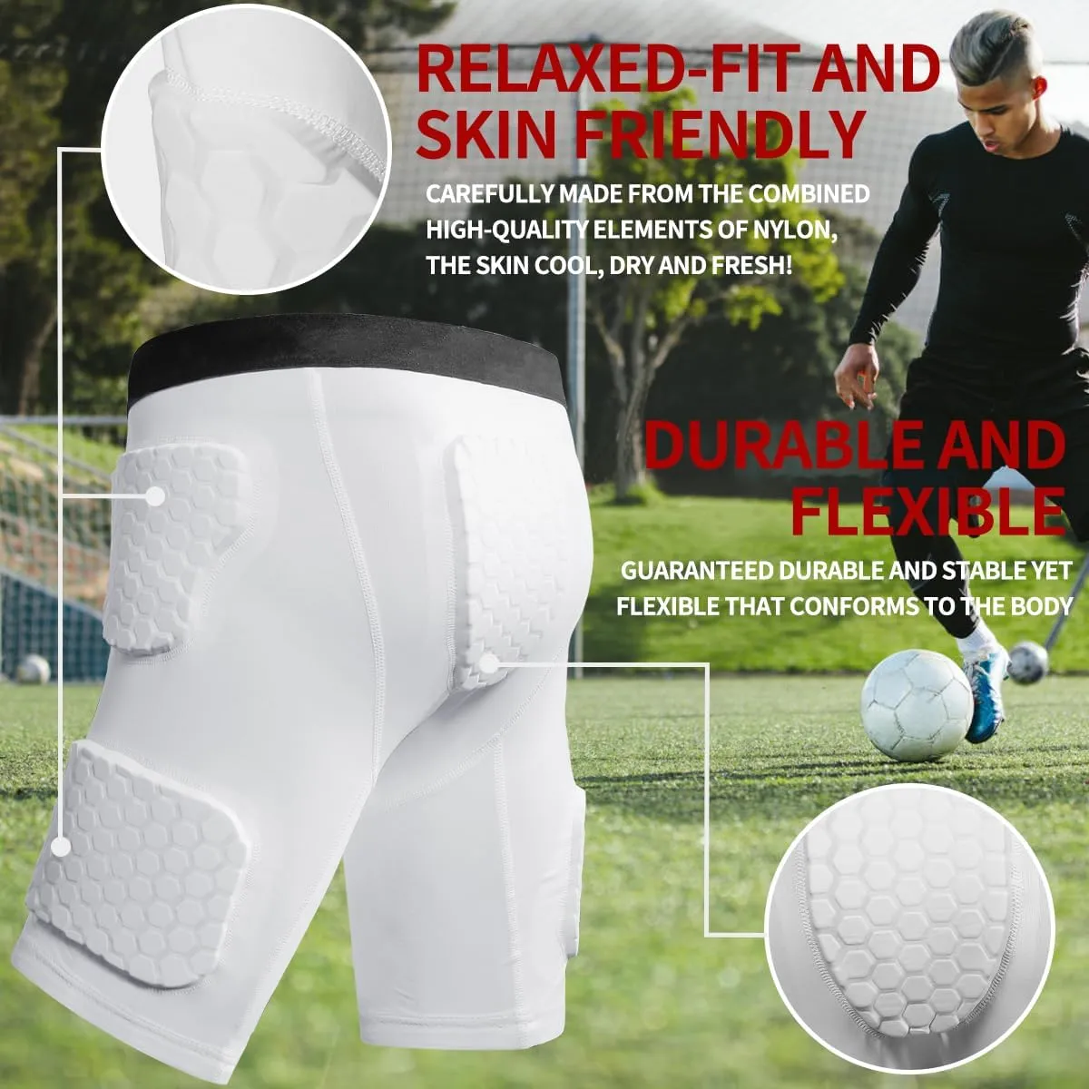 5 Pad Football Girdle for Men Youth - Padded Compression Shorts with Hip, Thigh Pads for Football, Baseball, Sliding Protective Gear for Adults Teens High-Density EVA Foam